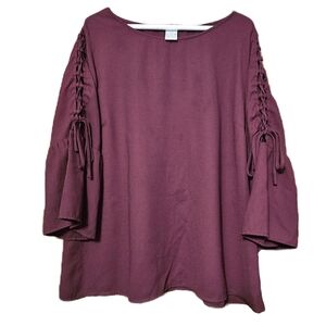 Time and Tru Corseted Bell Sleeve Metropolis Burgundy Blouse - Size XL